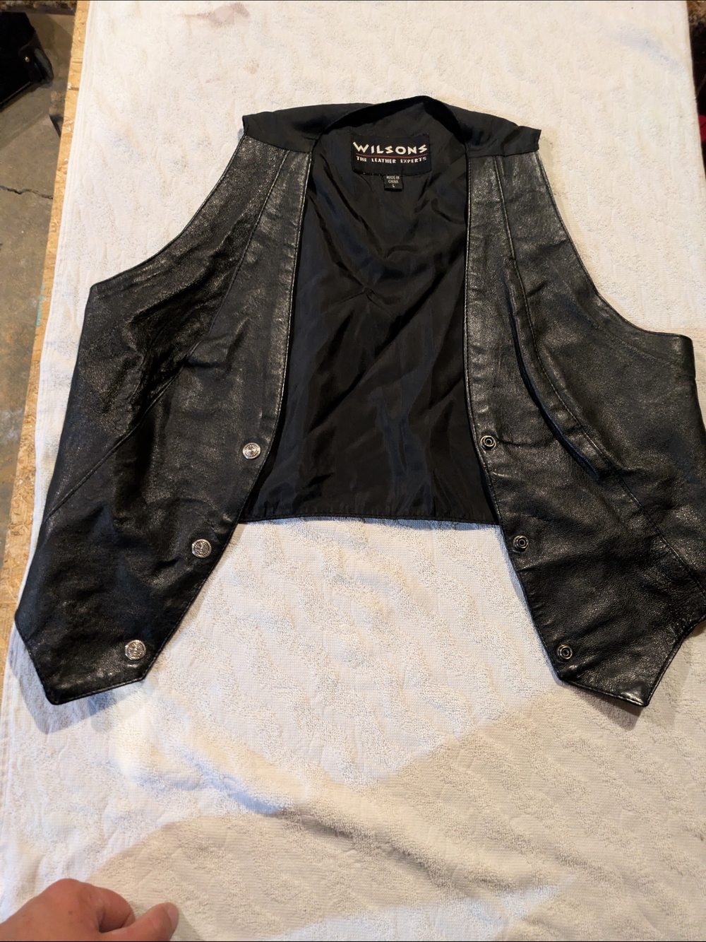 Wilson's Leather Black Leather Snap Vest
